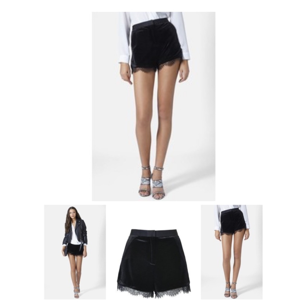 Topshop Black Velvet Shorts with Lace Detail
